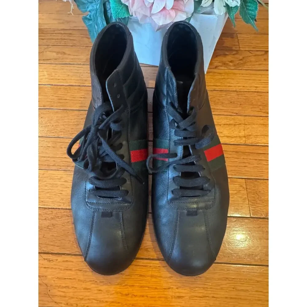 Gucci Leather Web High 'Black' WEB 429475 HIGH TOP SNEAKER SIZE 11